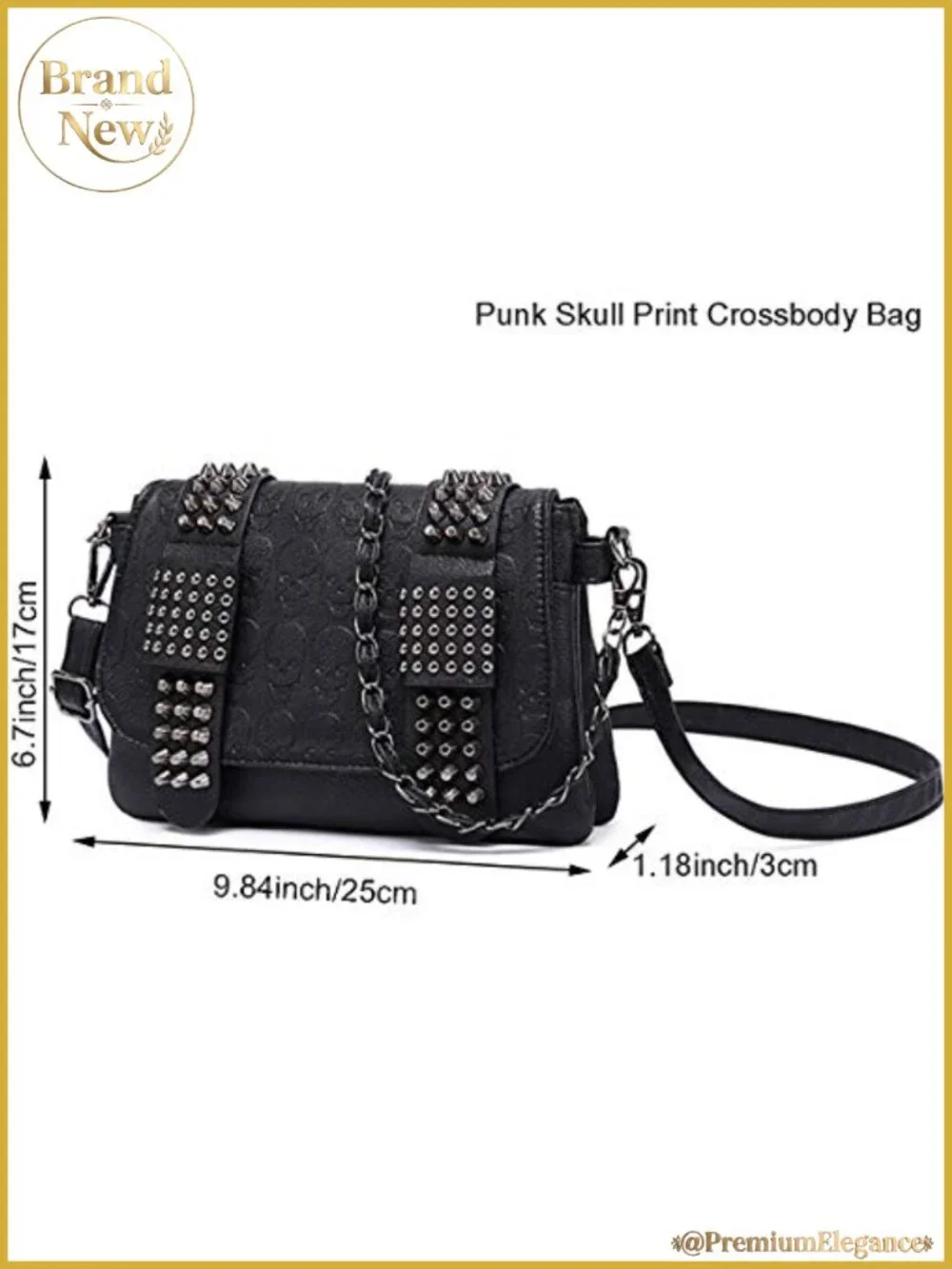Goth Skull Rivet Shoulder Bag Satchel PU Leather Chain Tote Purse